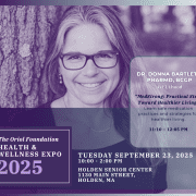 Photo of Dr. Donna Bartlett, guest speaker at the Oriol Foundation Health & Wellness Expo 2025, presenting “MedStrong: Practical Steps Toward Healthier Living” on September 23, 2025, at the Holden Senior Center in Holden, MA.