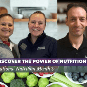 National Nutrition Month at Oriol Health Care – Discover the Power of Nutrition Dining and nutrition team members at Oriol Health Care celebrating National Nutrition Month with healthy foods and personalized care