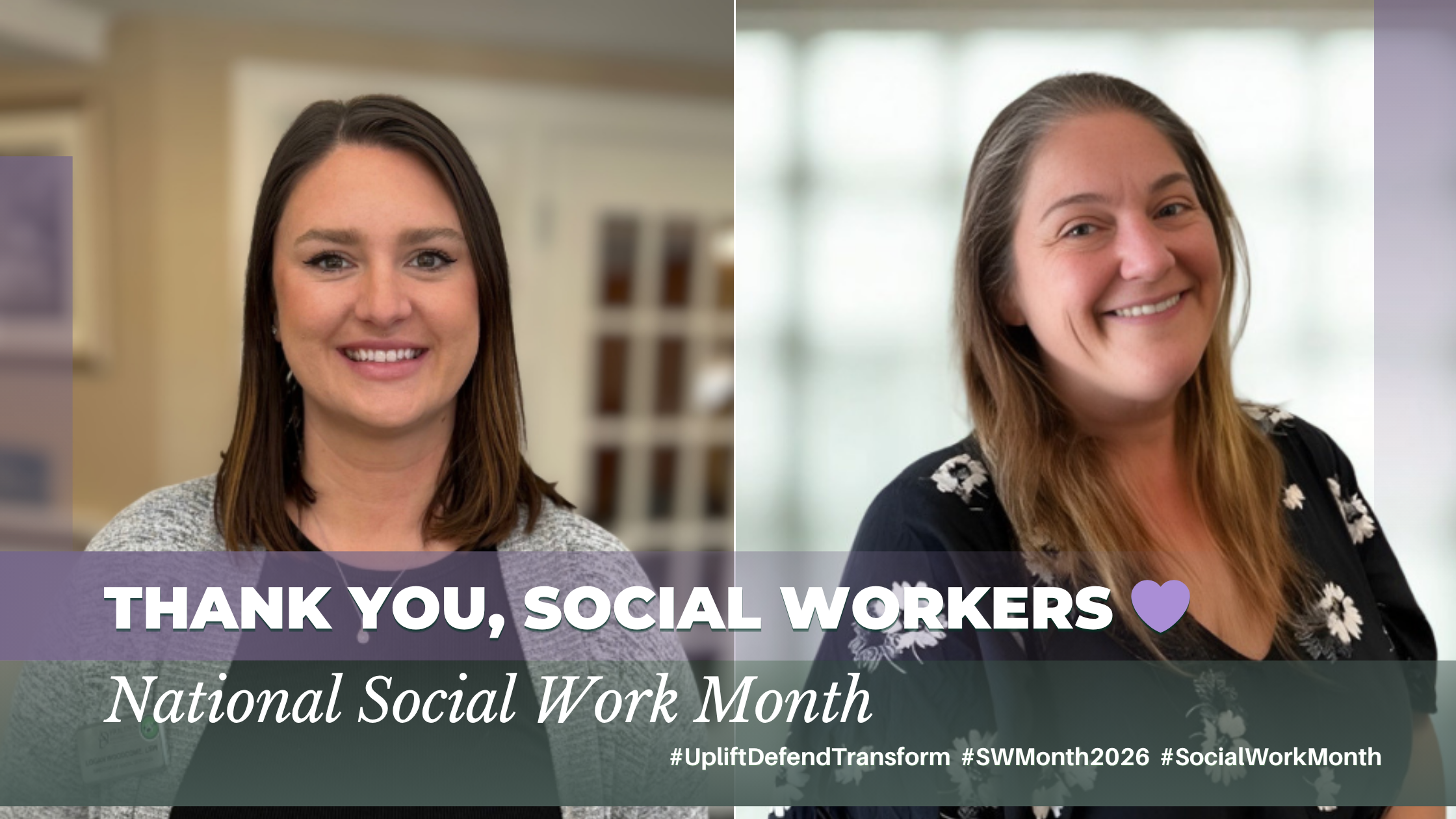 National Social Work Month recognition graphic featuring social workers at Oriol Health Care