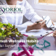Home health clinician discussing healthy habits and recovery tips with a patient, featuring nutrition and wellness items to support healing at home.