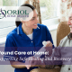 Nurse providing wound care to an elderly patient at home, supporting safe healing and recovery with home health services