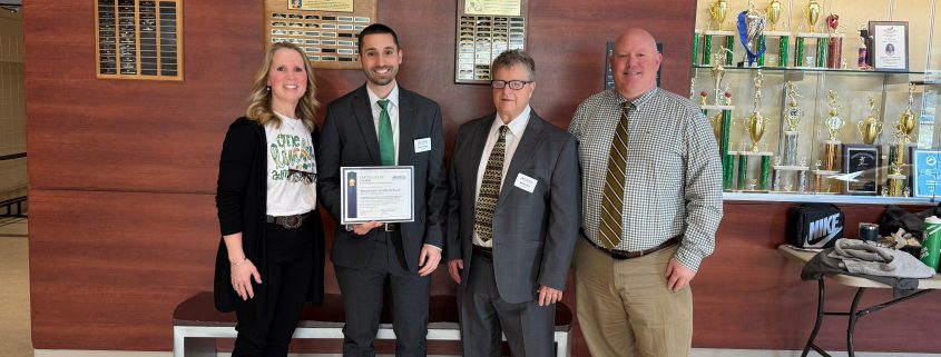 Nathan and David Oriol present the Oriol Foundation Accessibility Grant for Neurological Inclusion to Mountview Middle School leadership in Holden Massachusetts.