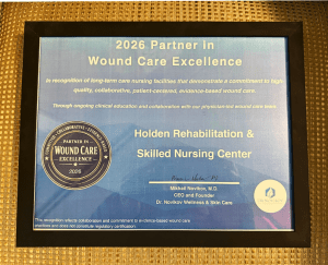 2026 Partner in Wound Care Excellence Award – Holden Rehabilitation & Skilled Nursing Center 2026 Partner in Wound Care Excellence award plaque presented to Holden Rehabilitation & Skilled Nursing Center